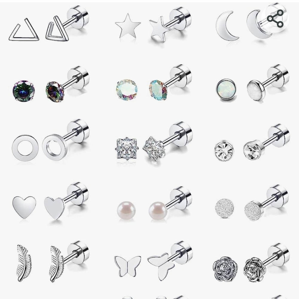 NWT 18 Cartilage Stud Earrings Piercing Set-Silver